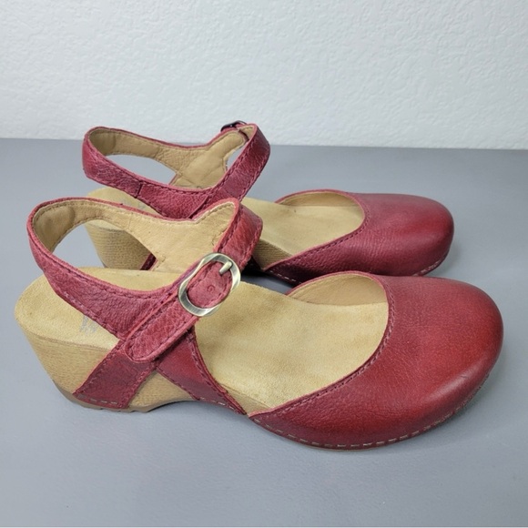 Dansko Tiffani Red Leather Mule Wedge Sandals - EU 38/US 7.5-8 - Picture 7 of 8